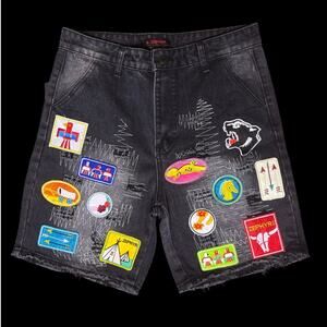 S. Denim Design Classic Black Native American Patch Jeans Shorts Men's Size 32